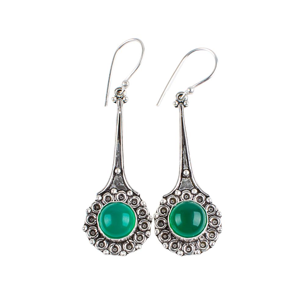 Rare Green Onyx Cab Gemstone 925 Sterling Silver Jewelry Handmade Earrings 2.52" EE-77-23