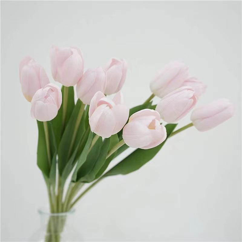 Hanyang Moisturizing Feel Artificial Tulip Flower for Decoration, Living Room or Photography, Pink and White