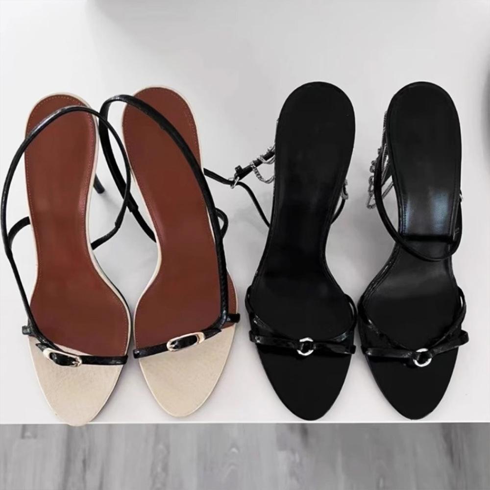 One word with high heels women's new color matching thin heels fairy style wedding shoes banquet sandals commuter shoes