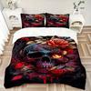 3pcs Floral Skull Quilt Set - Soft and Comfortable Bedroom, Guest Room and Dorm Decor Bedding Set 1 Quilt Cover + 2 Pillowcases.W046