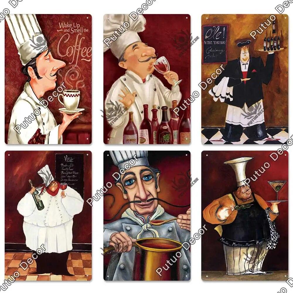 Putuo Decor Chef Metal Painting Retro Tin Sign Cook Kitchen Vintage Wall Decor Restaurant Diner Bistro
