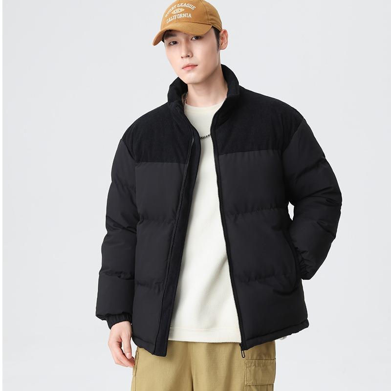 Men's Cotton-padded Clothes Winter New Trend Splicing Thickened Cotton-padded Jackets Warm Couple Jackets Loose Stand-up Collar Bread Clothes