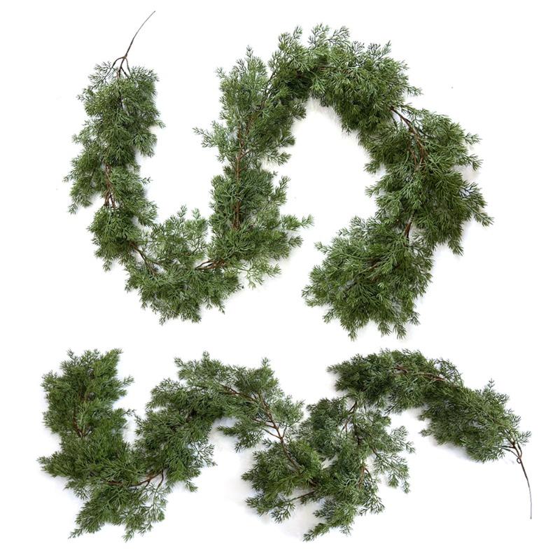 Artificial Simulation Touch Soft Rubber Juniper Leaf Rattan Home Door Hanging Christmas Green Plant Vine Decoration