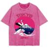 Japan Tokoy Waves Harajuku Washed T-Shirts Mens Cotton Short Sleeve Tops Street O-Neck Oversize T Shirt Clothes