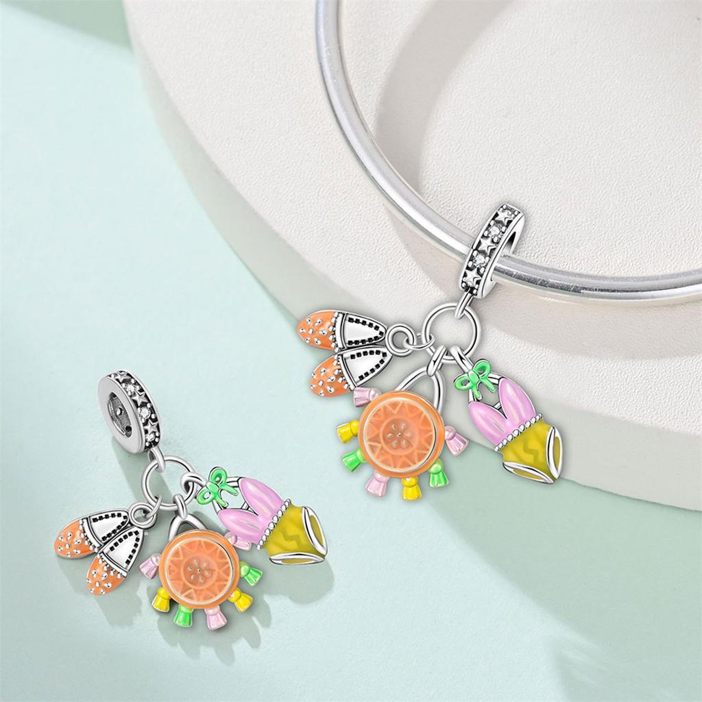 S925 Silver Summer Vacation Sun Beach Castle Sports Bead Pendant DIY Handmade Jewelry Bracelet Making Accessories