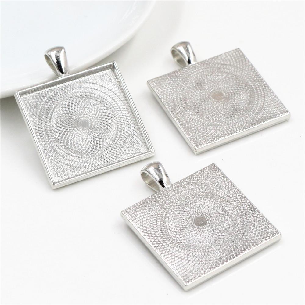 New Fashion 5pcs 25mm Inner Size 7 Colors Plated Square Cabochon Base Setting Charms Pendant,Fit 25mm Square Glass Cabochons