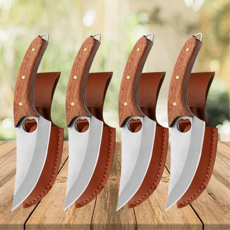 Multifunctional Kitchen Knife Handmade Forged Boning Knife Meat Cutting Fruit Knives Wooden Handle Stainless Steel BBQ Knife