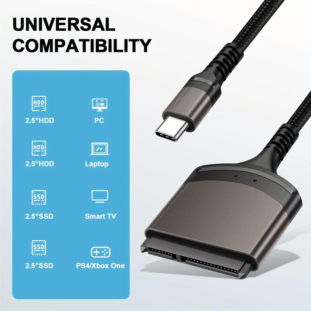 SATA to USB Adapter Cable, USB 3.0 to SATA III Hard Drive Adapter for 2.5'' SSD/HDD Data Transfer,Connecting SATA to USB A/USB C, Reading Hard Drives