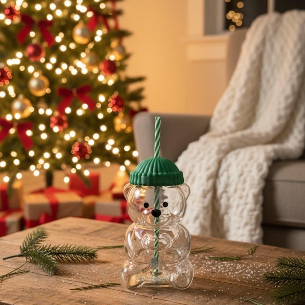 Mit Deckel Bär Glasbecher Transparent Bär Strohhalmbecher Niedlicher Teddybär Glasbecher Heimbar