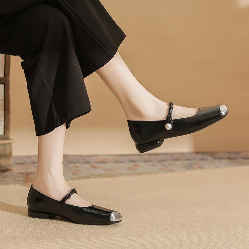 2309 Flat Shoes Women's Thick Heel New Square Head Color Matching Word with Mary Jane Shoes French Splicing Light Mouth Single Shoes