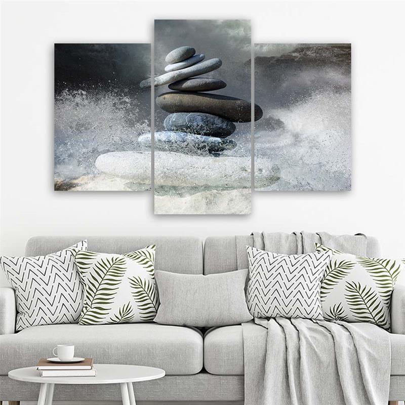 Three Piece Picture Canvas Print Stones Zen Sea Waves
