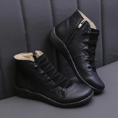 Women Shoes Cross Strap Lace Up Girls Boots PU Leather Femme Shoes Spring Autumn Ladies Ankle Boots for Woman Flats