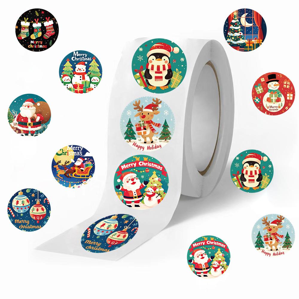 500 Pictures/roll Roll Sticker Tape Cartoon Christmas Handbook Material Envelope Waterproof Seal Sticker