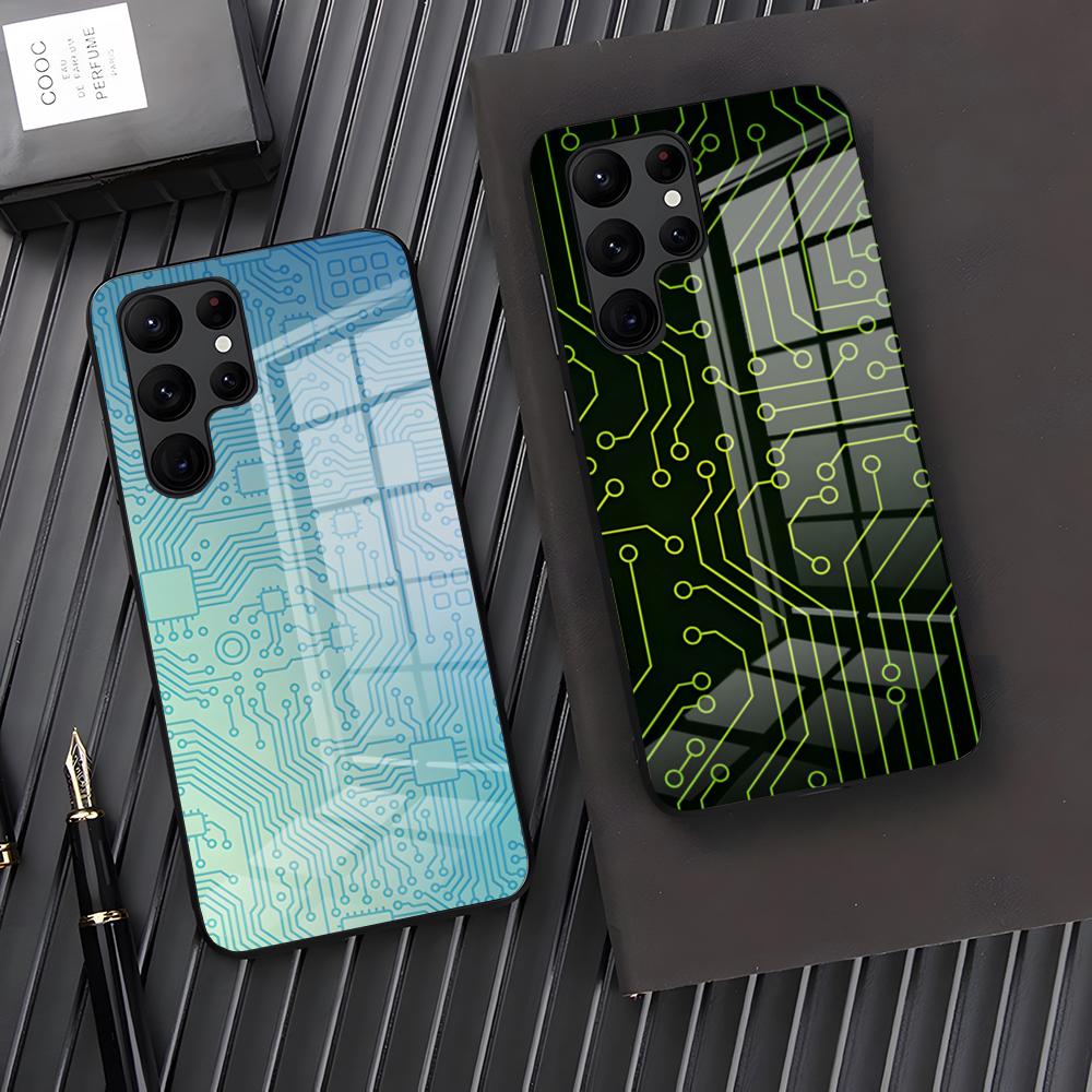 Creative Circuit Board Phone Case For Samsung A25 A13 A33 5G A54 A36 A35 A56 A52 A14 Shockproof Glass Cover