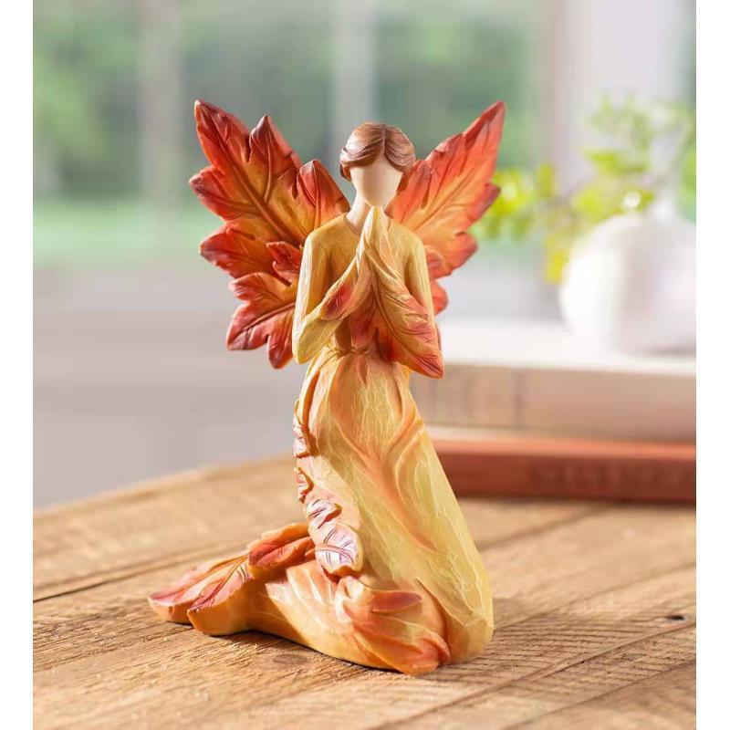 Ornamento Figurine Angelo Foglia d'Acero Autunnale in Resina