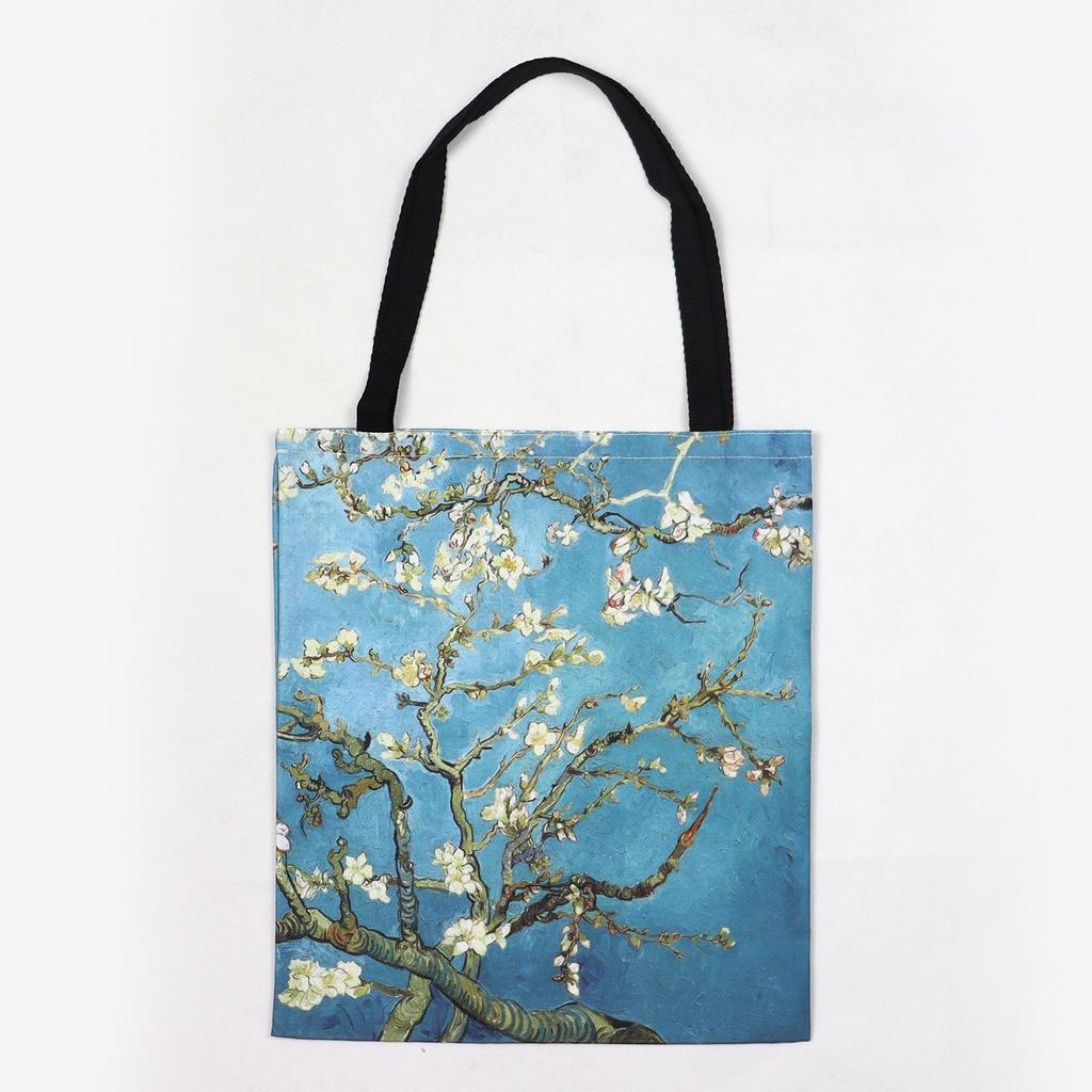 [Leinentasche] Van Gogh-Leinentasche, Ölgemälde, Sternennacht, Sonnenblumen, Aprikosenblüten, selbst Openair-Kaffeesitz-Handtasche