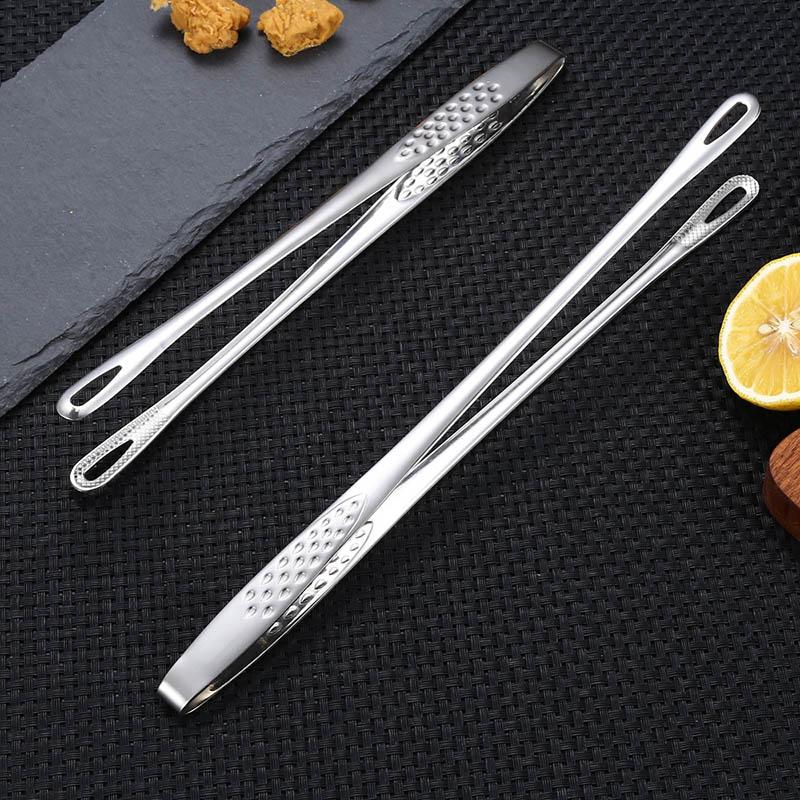 1Pc Silver Food Tongs 304 Stainless Steel Long Handle Food Clip Cooking Tools Non-Slip Barbecue Steak Clip Kitchen Accessories