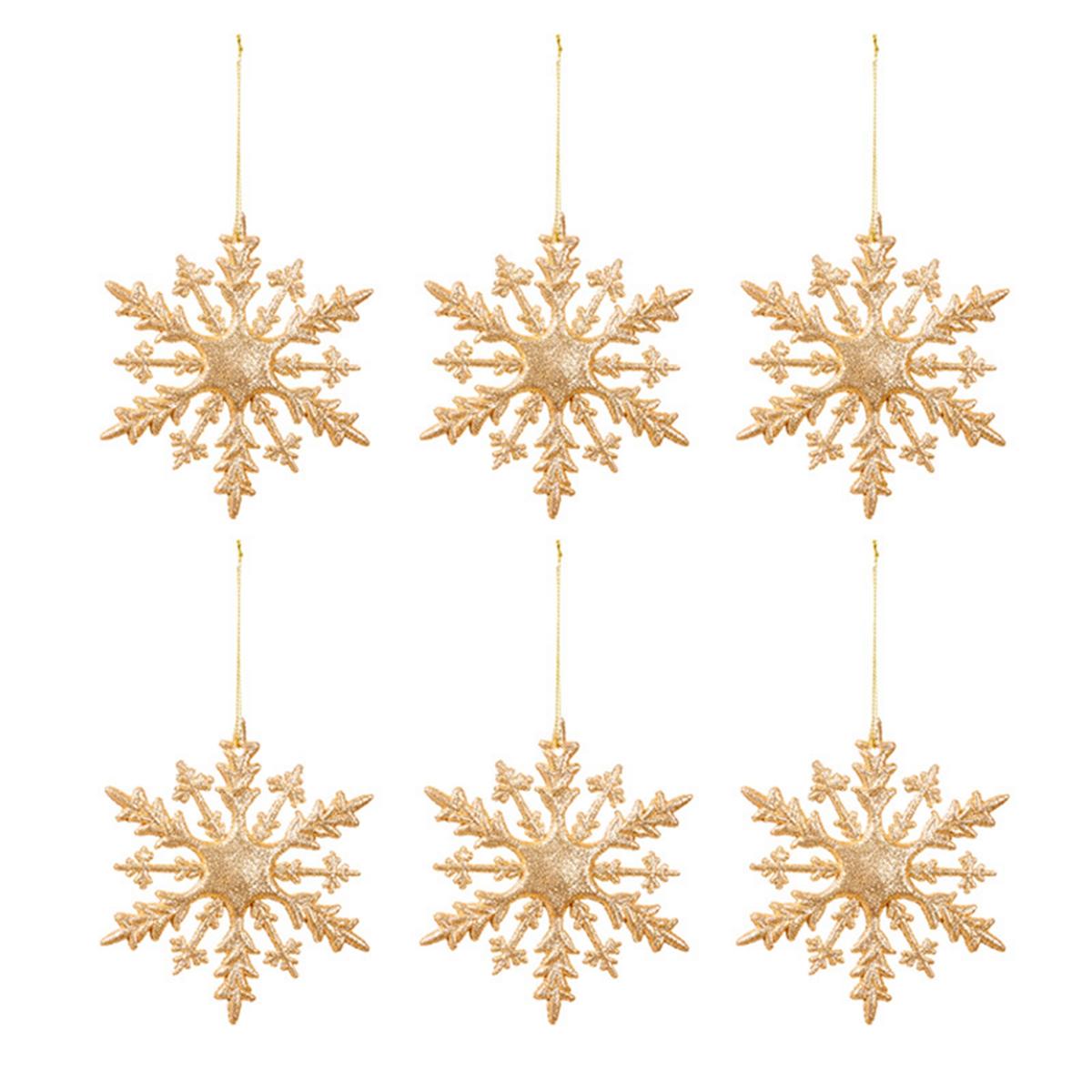 

6PCS Glossy Powder Christmas Tree Pendant Lightweight Long-Lasting Snowflake Hanging Pendant 3D Design Drop Ornament золотой
