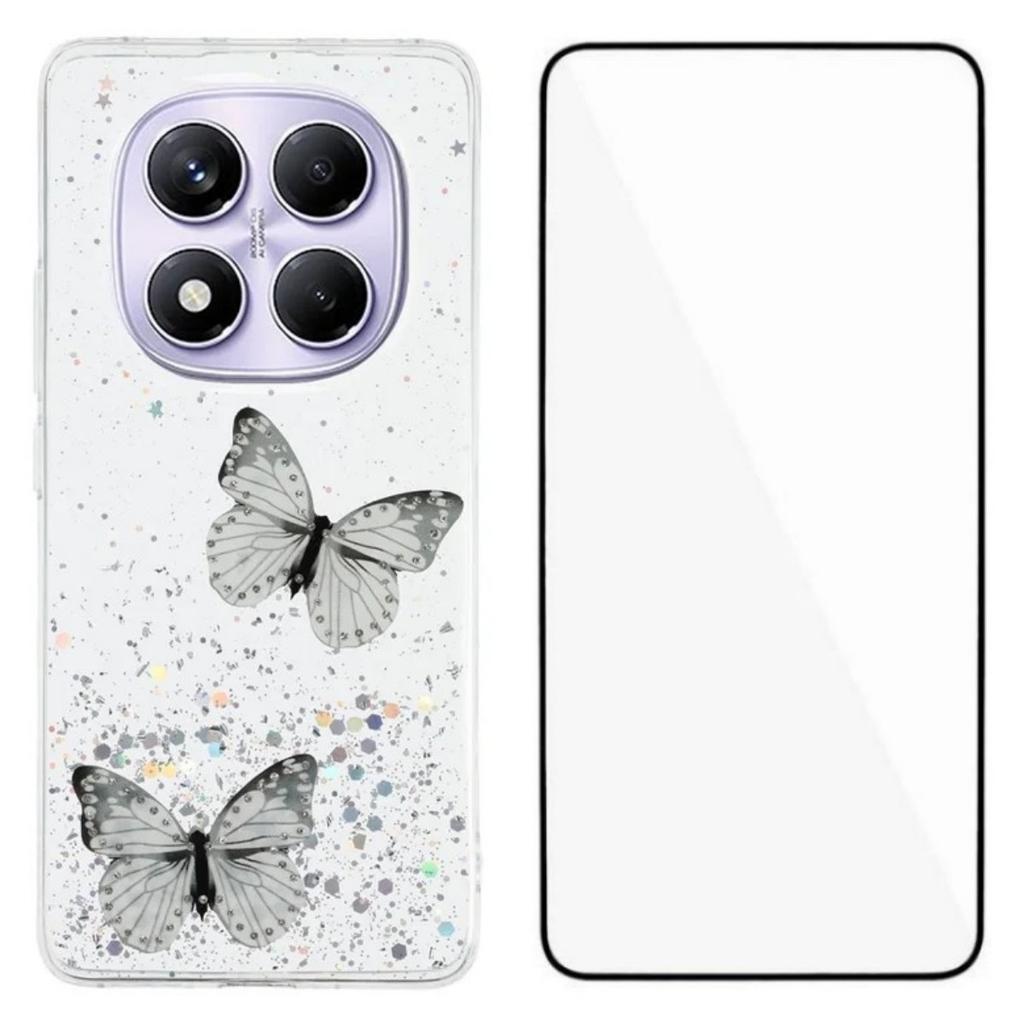Dla Xiaomi Poco X7 5G/Xiaomi Redmi Note 14 Pro 5G Etui TPU Seria WANLONFENG AW PVC Motyl Epoksydowe Etui na Telefon z Folia HD