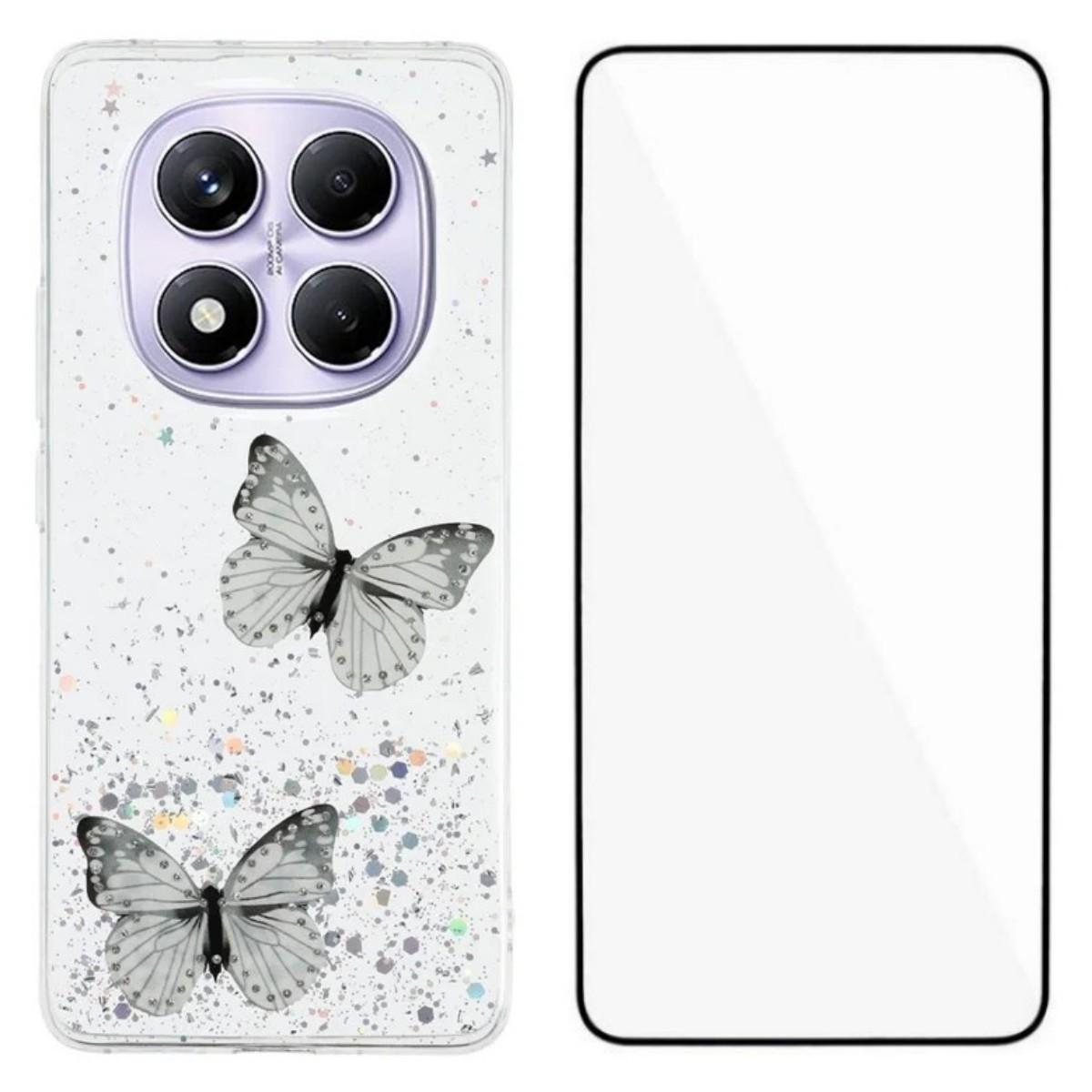 

For Xiaomi Redmi Note 14 Pro 4G TPU Case WANLONFENG AW Series PVC Butterfly Epoxy Phone Cover with HD Film White