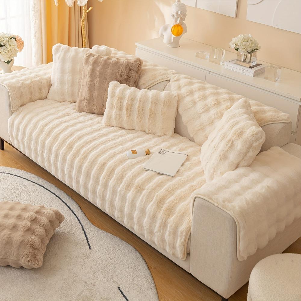 1pc Imitation Rabbit Plush Sofa Cushion, Fuzzy Non Slip Sofa Slipcover, Furniture Protector, For Bedroom Office Living Room Decor