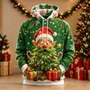Men's Hoodie Green Christmas Tree Elf Print Breathable Pullover Sweatshirt for Xmas Holiday Party Gathering Wear