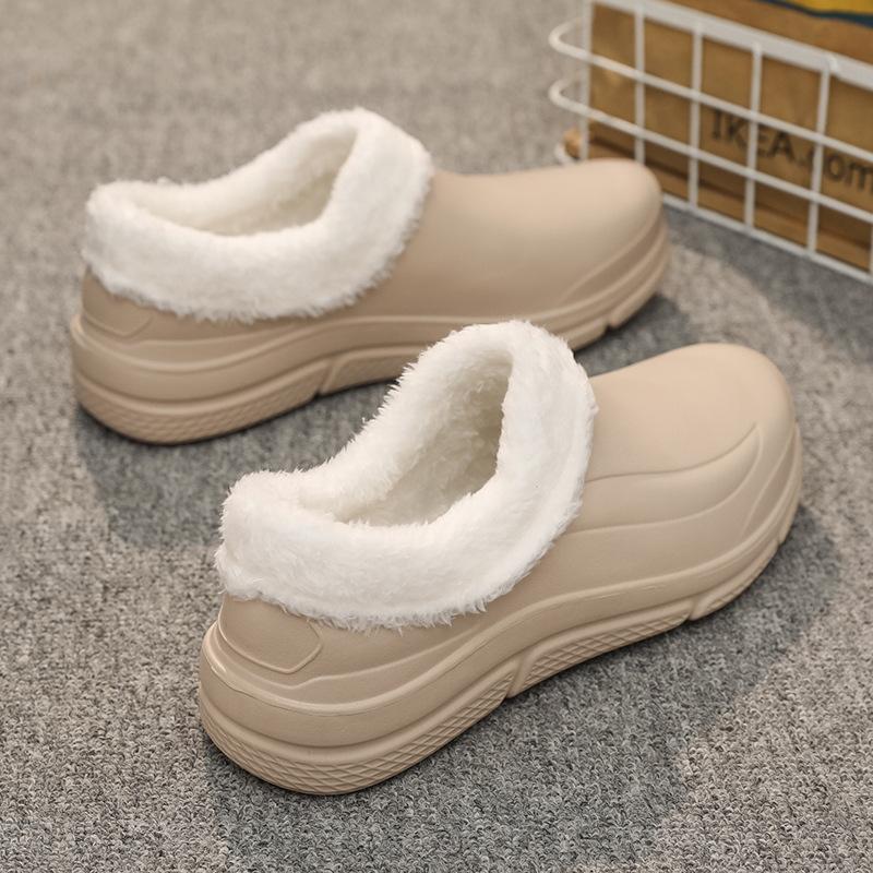 Fleece bag and cotton slippers men's winter indoor home thick-soled warm waterproof cotton shoes fluffy drag men's cotton shoes thick