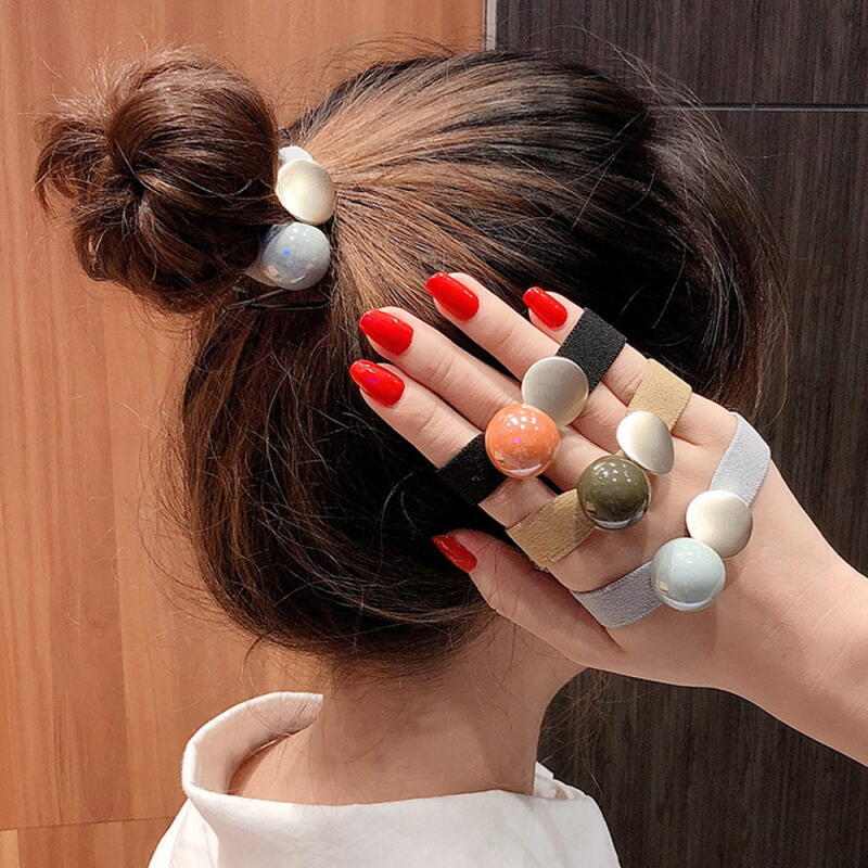 Pastel Bead Metal Hair Tie 5P SET