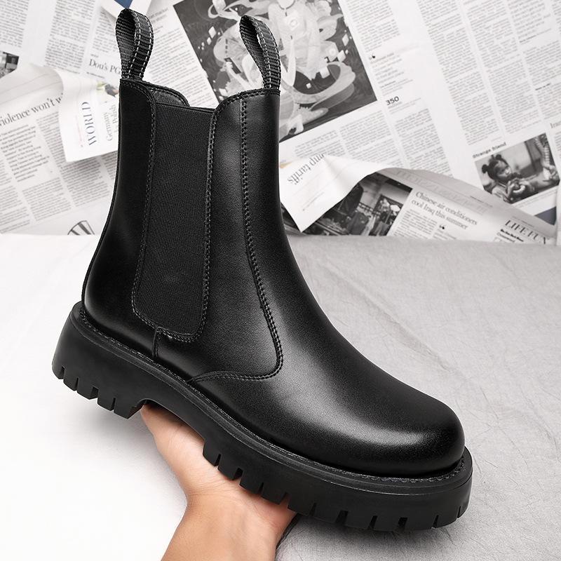 Thick-soled high-top black Martin boots men's leather boots 2025 autumn and winter new cotton boots soft leather men's shoes Chelsea boots
