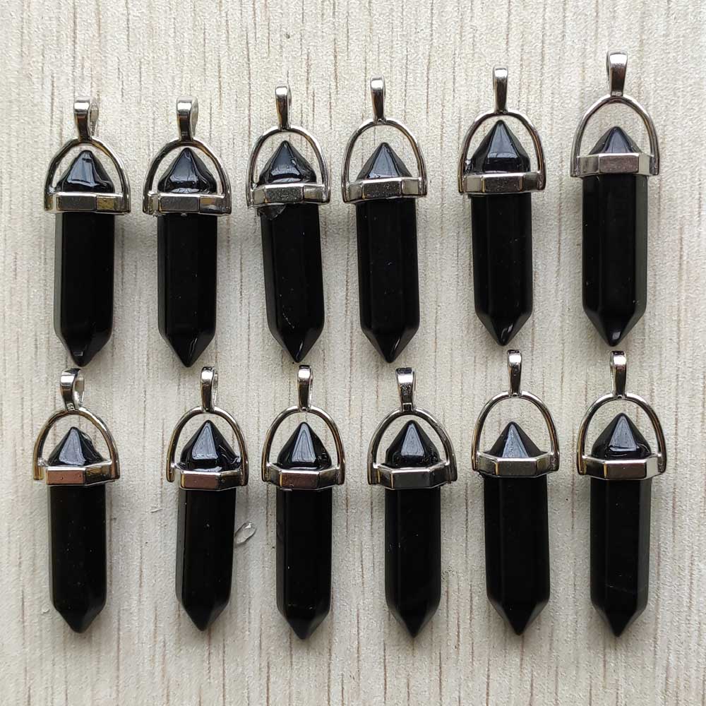 Natural stone quartz aventurine lapis crystal hexagonal pillar Pendants for Jewelry accessories 12pcs