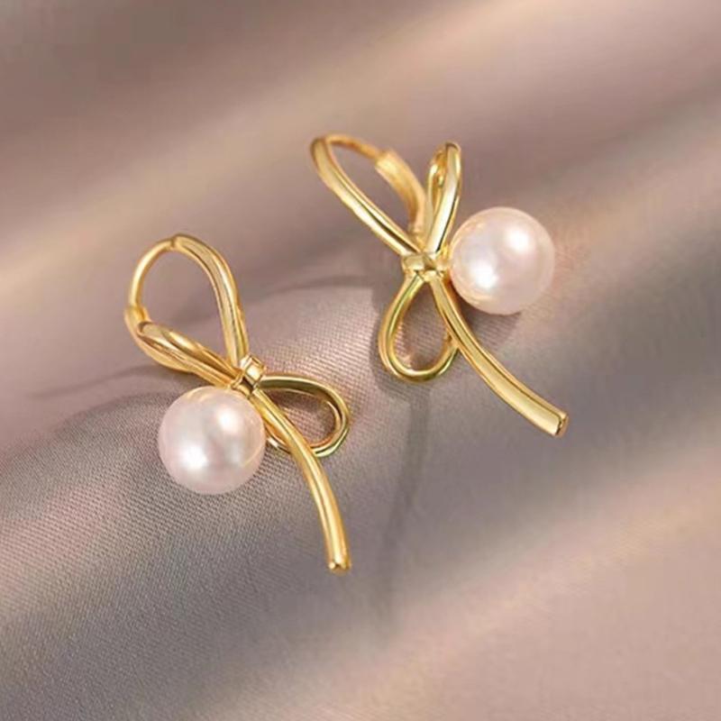 Elegant Butterfly Knot Earring Stylish Asymmetric Pearl Ear Piercing Ear Pendant Jewelry Ear Buckle Jewelry Accessories