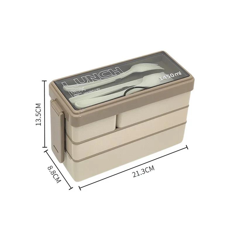 

3 Layers Compartment Bento Boxes 1450ml Lunch Box For Adults Students Lunch Box With Fork Spoon Microwave Food Storage Container