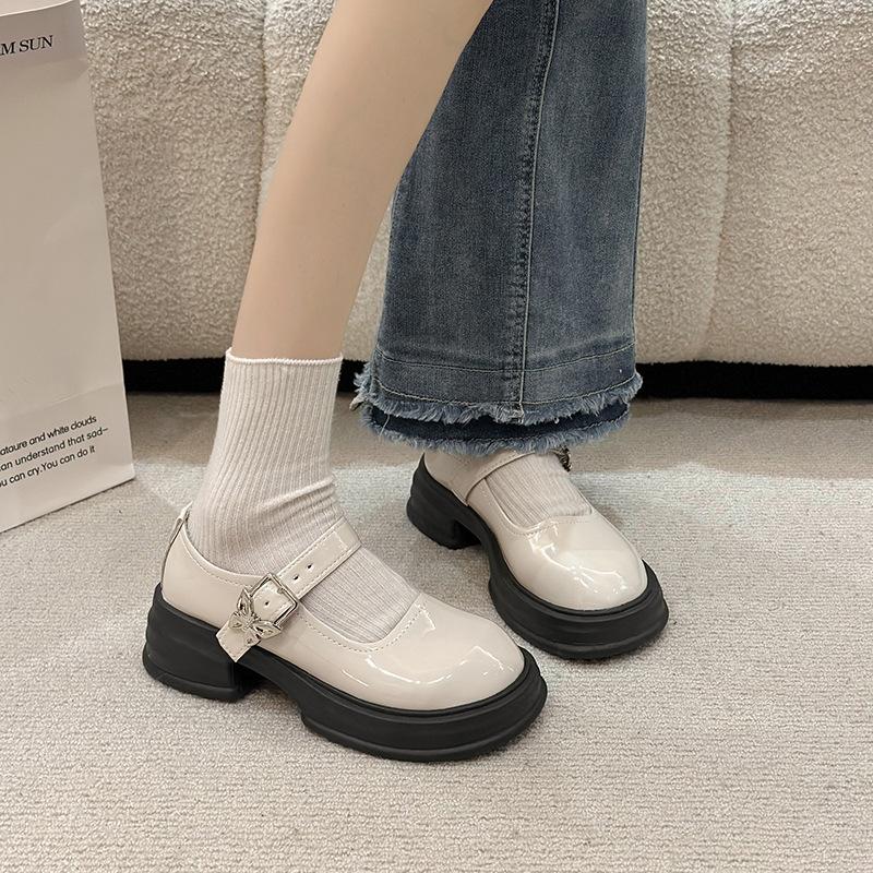 

Black retro small leather shoes women s versatile spring and autumn new Mary Jane shoes 40