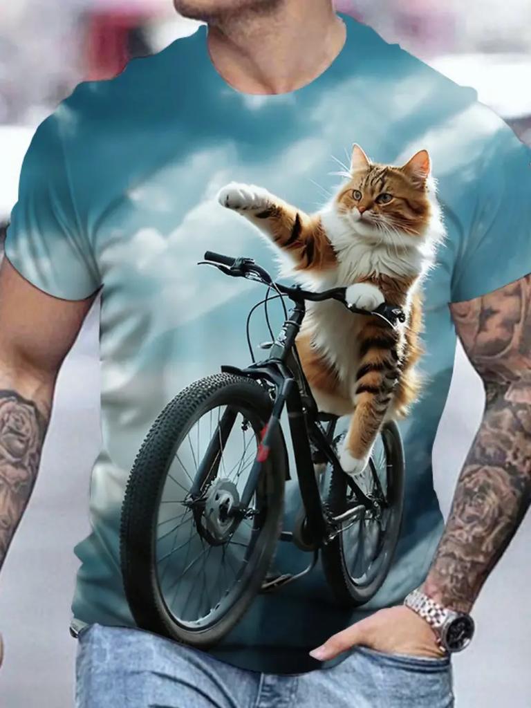 Funny Cat Graphic 3D Print T Shirt Men Women O-Neck Short Sleeve