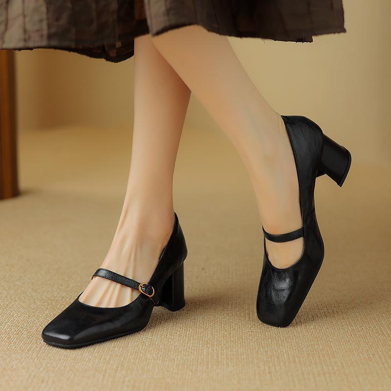 

Thick heel high heels retro Mary Jane shoes women s 2025 new spring and autumn shallow mouth women s shoes French evening wind women s single shoes 39 чёрный