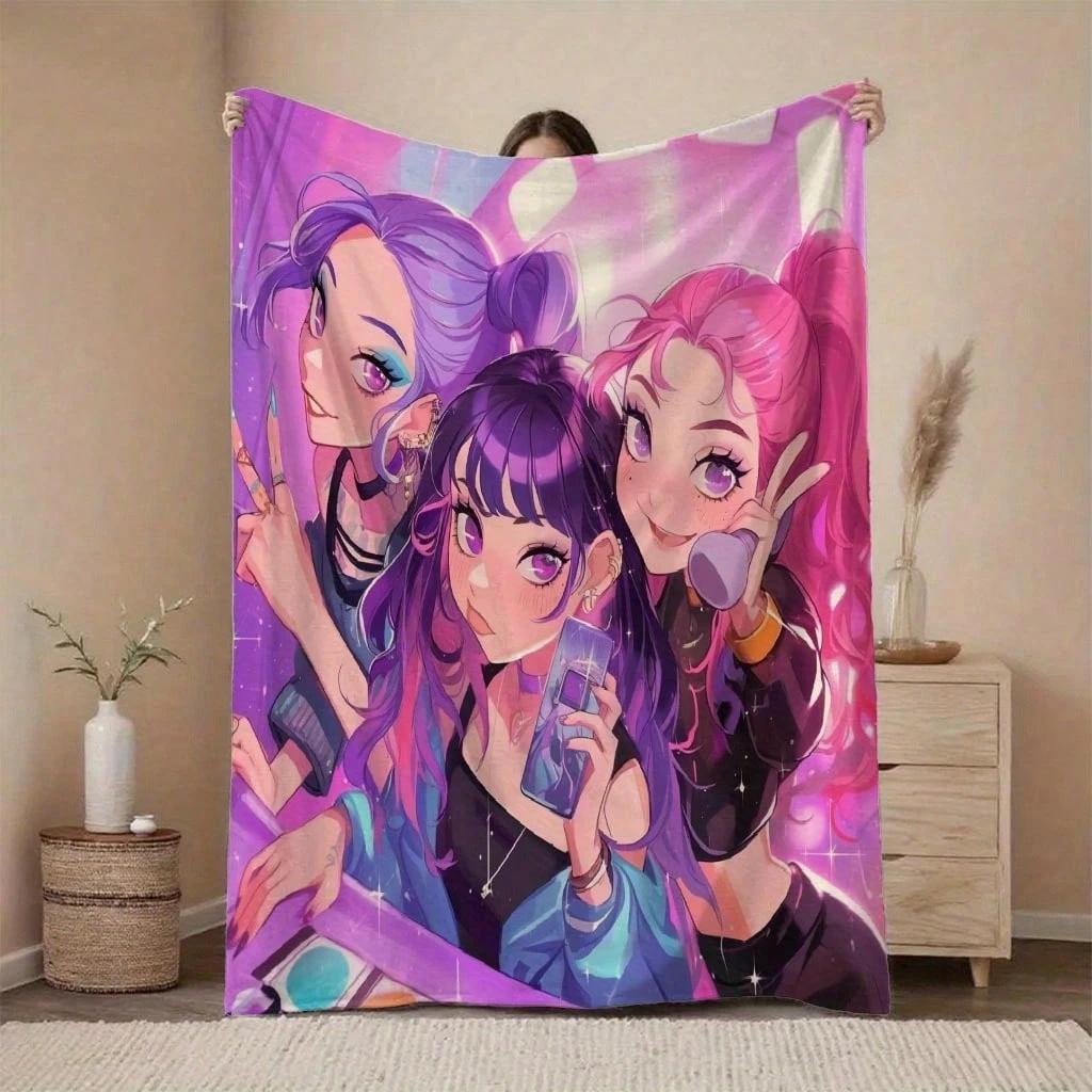 

1pc KPop Anime Girl Group Themed Flannel Blanket 2D Flat Print AllSeason Otaku Throw for Bedroom Living Room Camping Gif 75x100cm