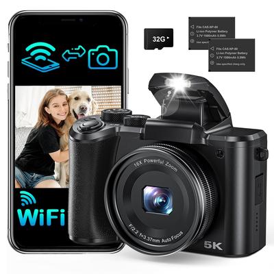 8K Digitální 88 Posílá snímky do Retro 48 Milionů Efektivních Snímků Přední a Zadní Ideální pro a Zahrnuje 64g Černý Fotoaparát, Megapixely, Chytré Telefony,