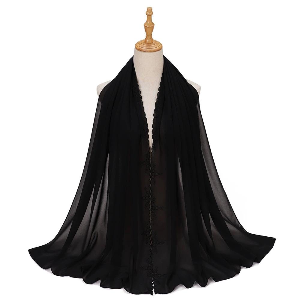 Malaysia Indonesian Embroidered Chiffon Headscarf Shawl Turban Head Wraps Good Quality Breathable Ladies' Scarf 70*175cm