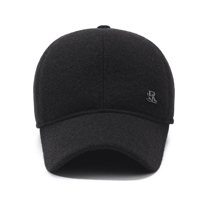 Hat Men's Autumn and Winter Wool Baseball Cap Versatile Middle Aged and Elderly People with Velvet Warm Hat Dad's Ear Protection Baseball Cap