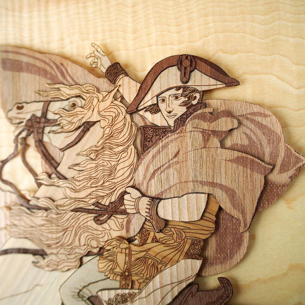 KINOWA "Napoleon Crossing the Alps" Woodcut Painting Original Handmade Kit Masterpiece France Made in Japan