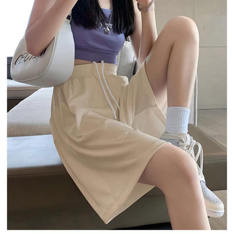 

Женские спортивные шорты из ледяного шелка, летние тонкие секции, большие размеры, высокая талия, широкие ноги, свободные и тонкие повседневные брюки Five Points для девочек, шорты для фитнеса XL бежевый