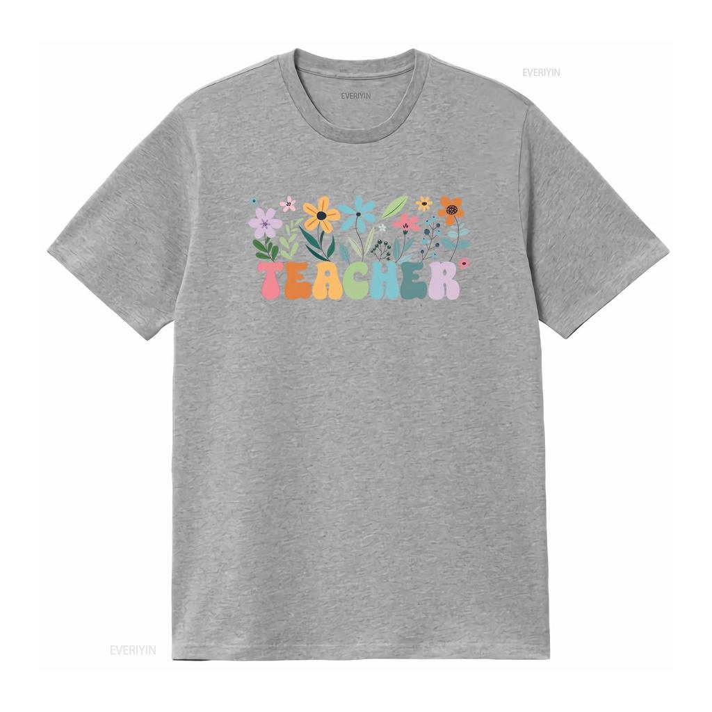 Floral Teacher T Shirt Back To School First Day Of Vintage Casual Homme Stylish Streetwear Designer Clothes Soft