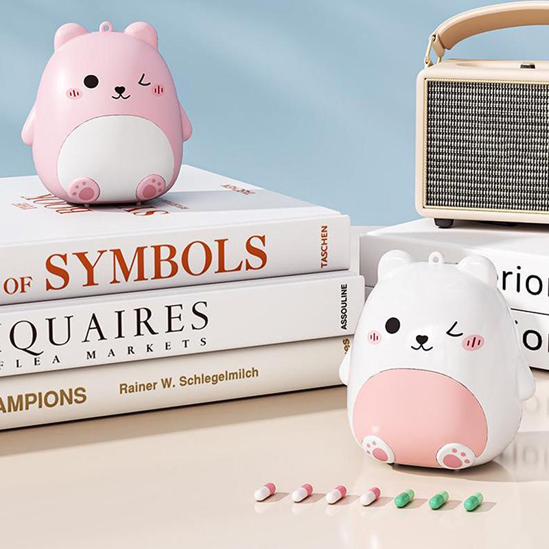 Cute Cartoon Small Bear Portable Double-Layer Compartment Going Out Packed Separately Medicine Storage Plastic Pill Box