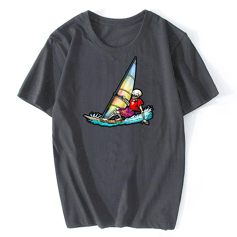 Design Windsurfer Skeleton T-Shirt Tshirt Men Hipster Adult T Shirt O- Neck Short Sleeve Tees Harajuku