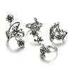 4PCS Adjustable Flower Joint Rings Set Vintage Style Metal Band Rings for Women and Girls Floral Design Stackable Accessories