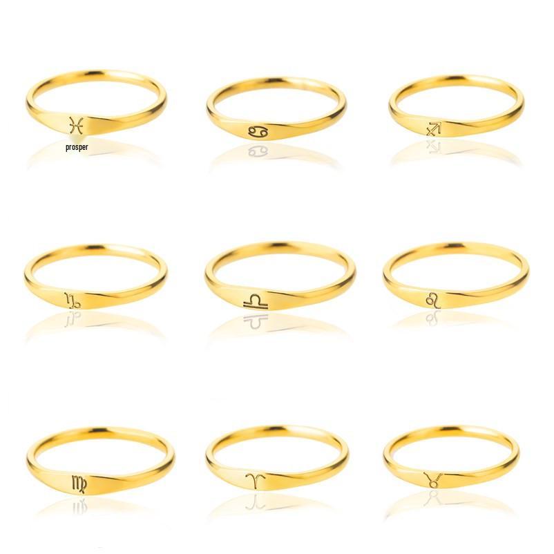 18K Gold-Plated Stainless Steel Zodiac Couple Rings