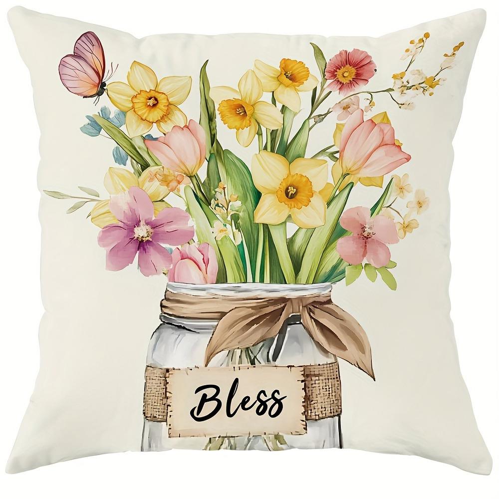 Spring Theme Pillow Cover Fresh and Warm Wind Green Bird Floral Print Pillowcase Sofa Chair Cushion Suite Decoration