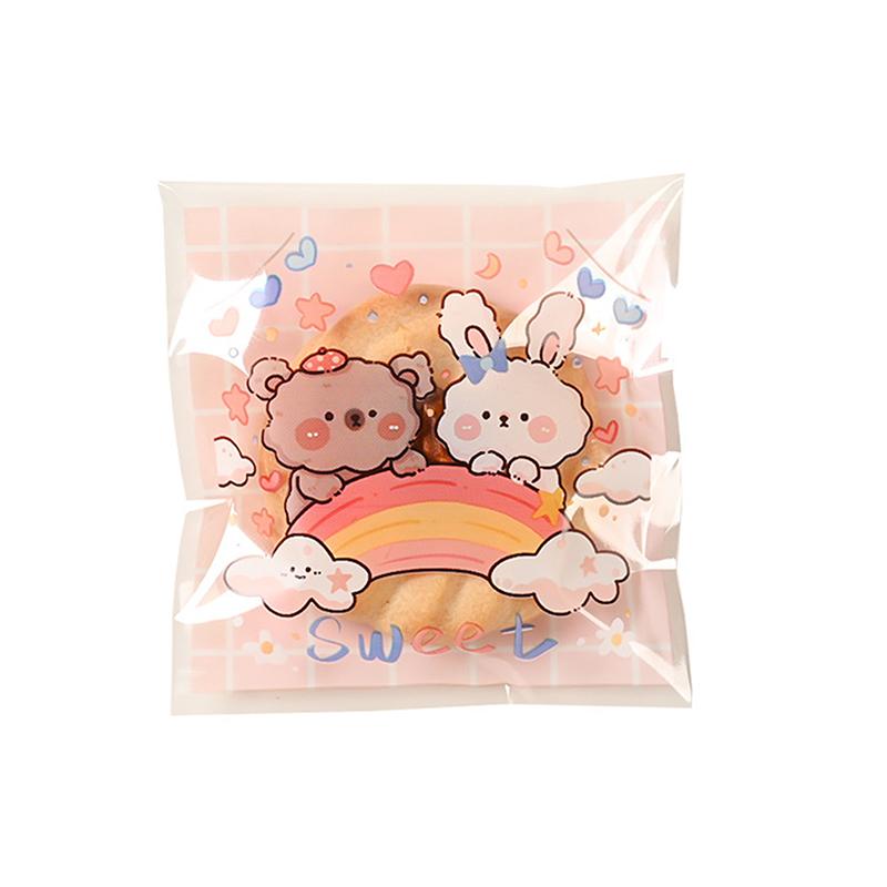 100Pcs/Lot Plastic Cartoon Cookie And Candy Bags Self-Adhesive Gift Bag For Wedding Party Supplies Biscuit Packaging Bag