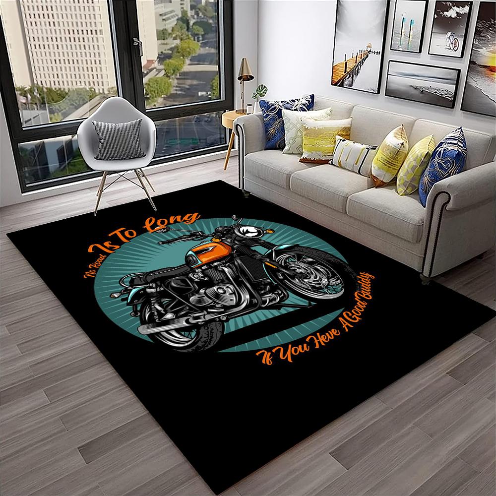 3D Retro Motorrad Vintage Teppich für Zuhause Wohnzimmer Schlafzimmer Spielzimmer Sofa Fußmatte Dekor, Kinderteppich Rutschfeste Bodenmatte