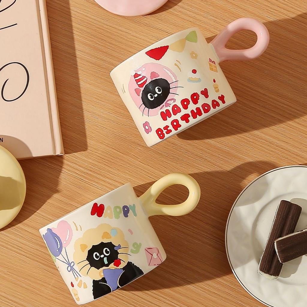Cat Birthday Gift Mug High Value Office Girl Water Cup Souvenir Cartoon Ceramic Cup With Lid